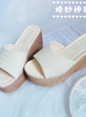 婚纱神器 新娘厚底增高拍婚纱照婚礼单品白色松糕高跟鞋9cm