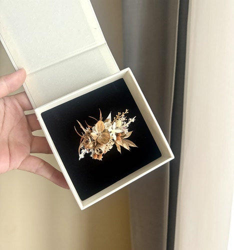Wedding森系韩式婚礼金色美拉德干花永生花香槟金结婚戒指花一对