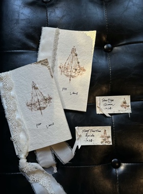 Wedding婚礼致辞宣誓卡水晶灯手绘东巴纸誓言卡老钱风韩式香槟金