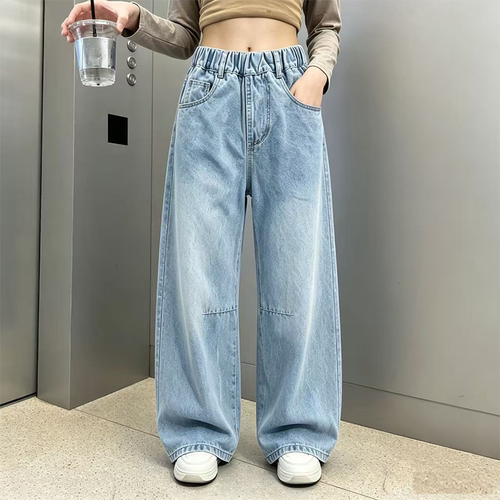 2026弯刀男女童裤宽松阔腿牛仔裤
