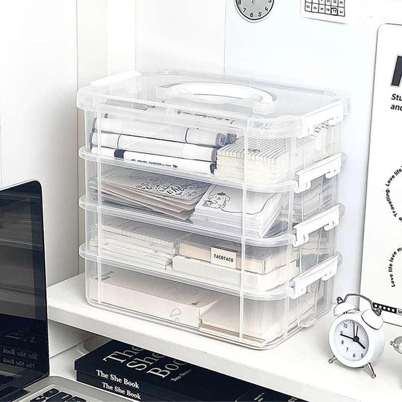 桌面手提透明分格四层首饰收纳盒