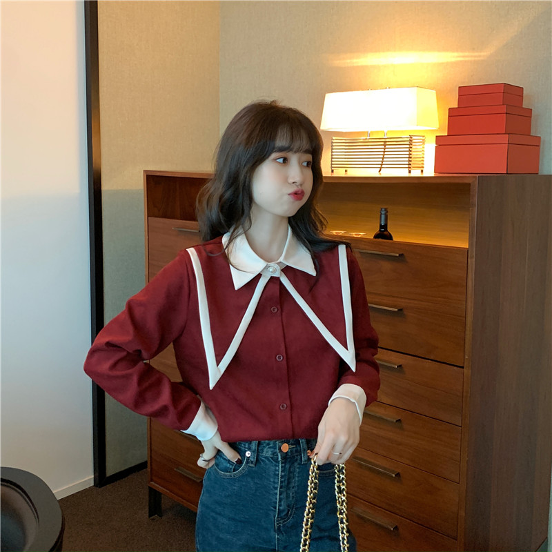 Real shot loose stand collar single breasted shirt