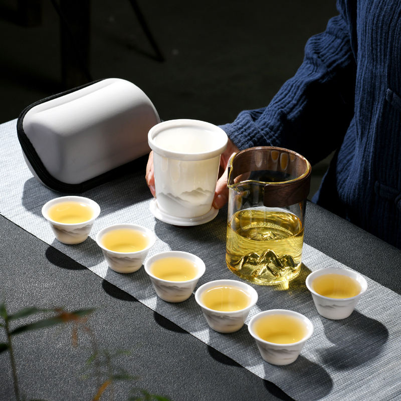 户外露营旅行茶具玻璃泡茶壶一壶六杯四杯三杯快客杯收纳包定制