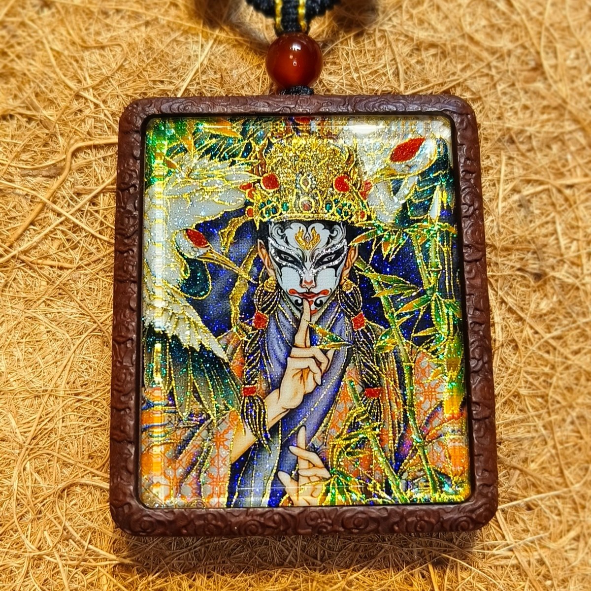 白云观双面洒金手绘白鹤童子+洒金手绘仙鹤枣木唐卡道牌镶银北斗