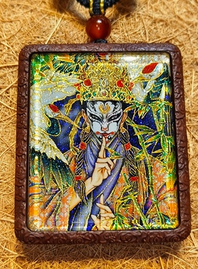 白云观双面洒金手绘白鹤童子+洒金手绘仙鹤枣木唐卡道牌镶银北斗