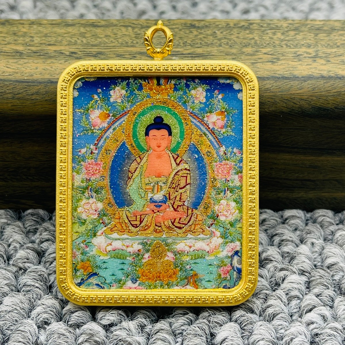 洒金手绘阿弥陀佛生肖狗猪本命佛唐卡平安符护身符项链吊坠饰品