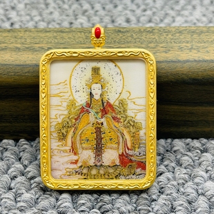 正品洒金手绘妈祖唐卡道牌护身符吊坠铜镀金噶乌盒