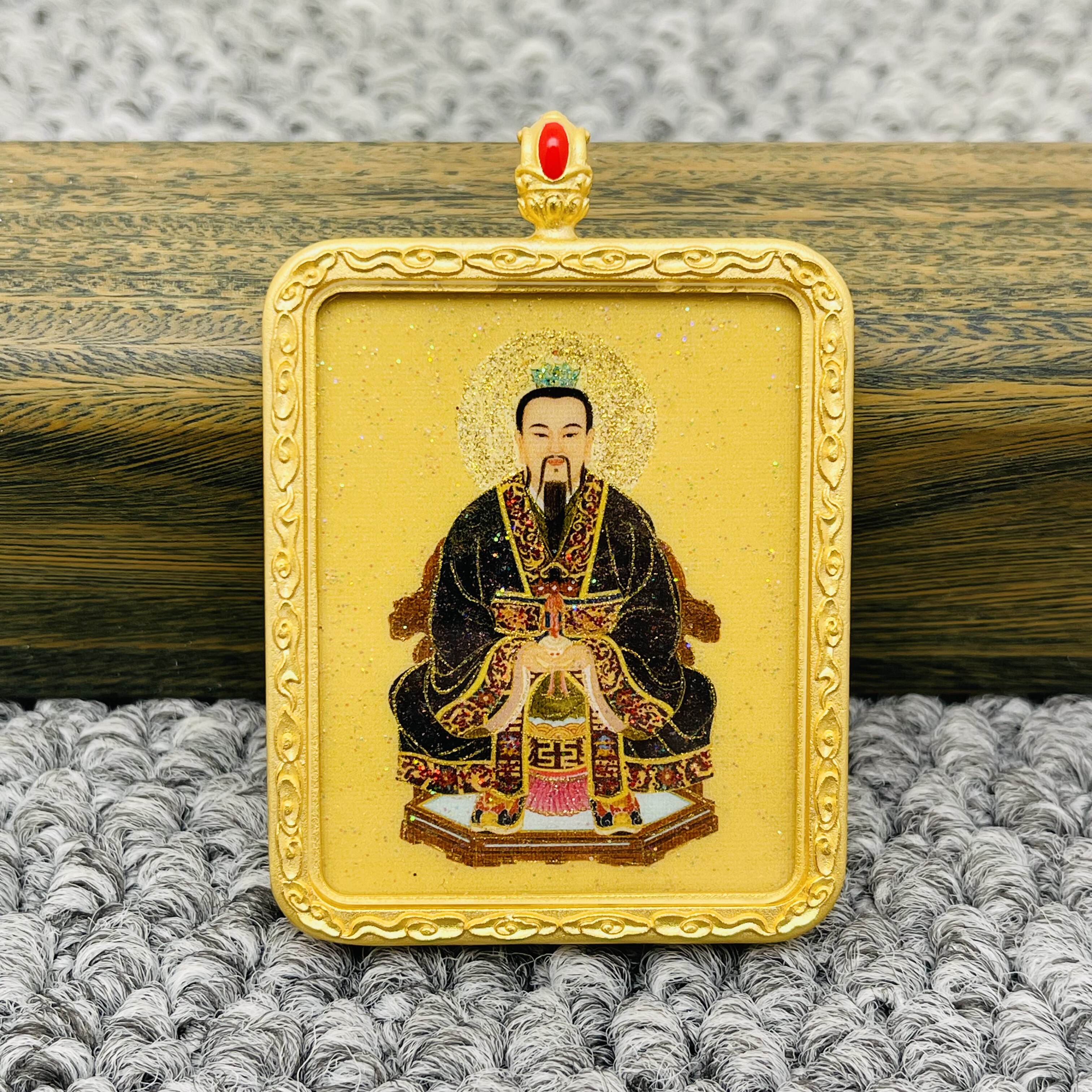 正品洒金手绘元始天尊唐卡道牌护身符吊坠金色噶乌盒