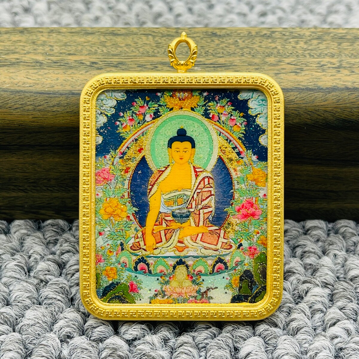 洒金手绘阿弥陀佛生肖狗猪本命佛唐卡平安符护身符项链吊坠饰品