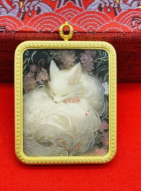 正品描金手绘本尊狐狸唐卡佛牌护身符吊坠牌铜镀金噶乌盒车挂饰品