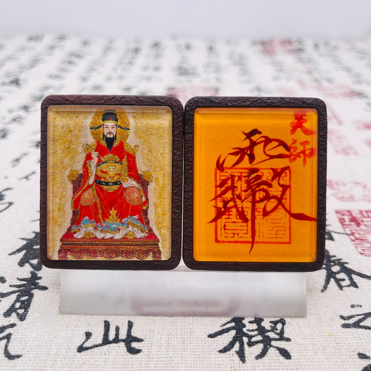 双面洒金手绘文昌帝君+纯手绘讳字枣木唐卡道牌吊坠镶银南斗北斗