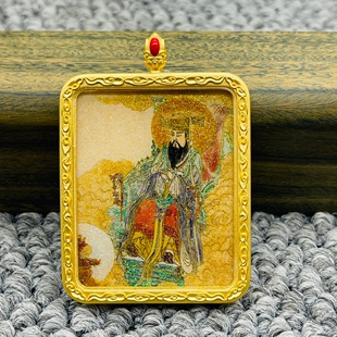 正品洒金手绘昊天上帝唐卡道牌护身符吊坠铜镀金噶乌盒