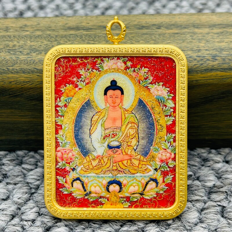 洒金手绘阿弥陀佛生肖狗猪本命佛唐卡平安符护身符项链吊坠饰品
