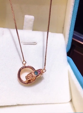 天然巴西碧玺项链925银吊坠心心相印彩宝石锁骨链带证书女款促销