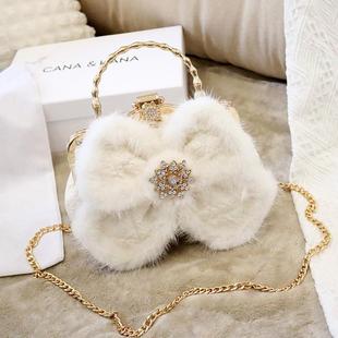 CANA&KANA高级小众设计洋气水貂毛毛蝴蝶结手提包包单肩斜挎新款