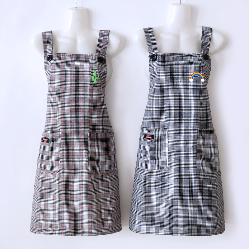 夏季布料透气超薄围裙女厨房做饭无袖背带围腰工作服男女定制印字