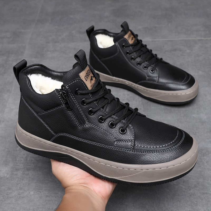 棉鞋男冬季2025新款加绒保暖休闲鞋男真皮羊毛皮毛一体防寒男鞋子