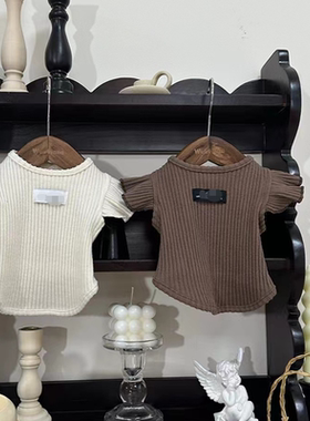 秋冬可爱公主风狗狗针织背心猫咪背心式飞袖秋款保暖打底棉小型犬