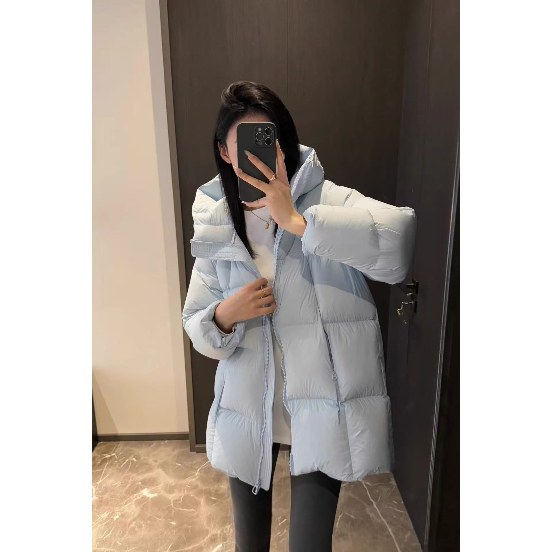 张贝贝收腰超轻泡芙韩版棉服外套学院娃娃宽松松连帽羽绒服中长款