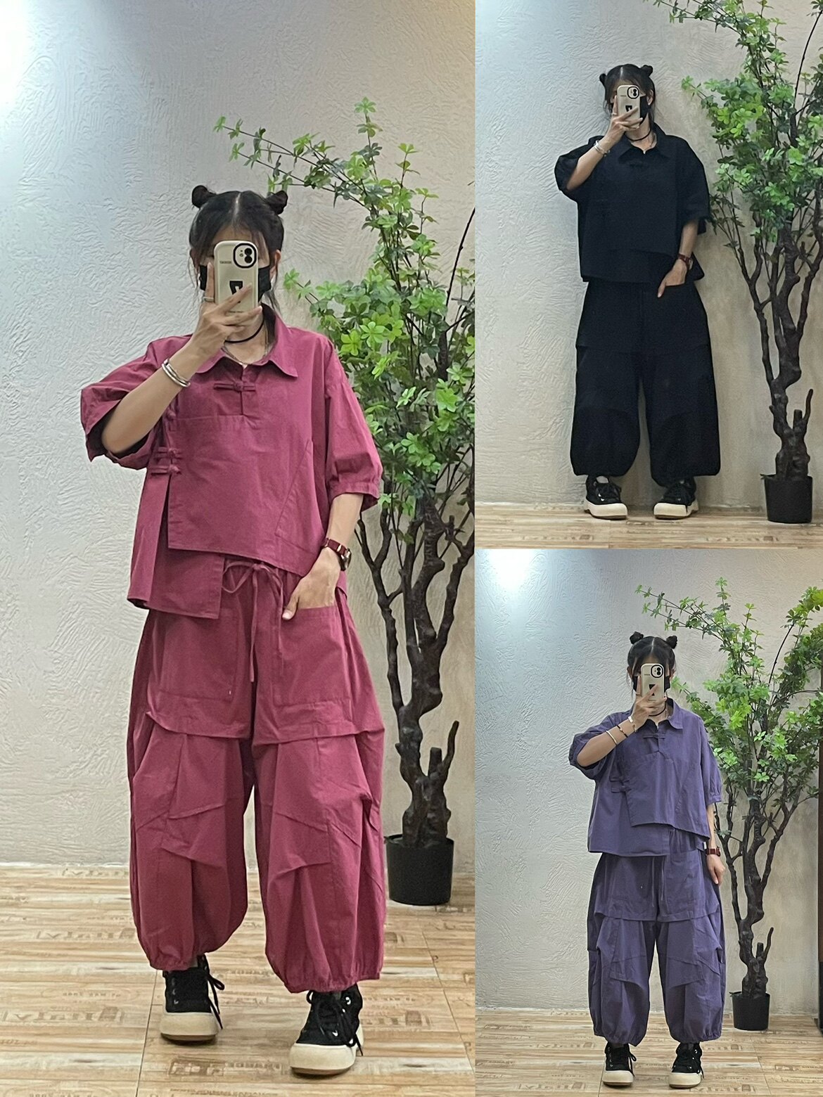 中国风盘扣设计感衬衣工装休闲裤女夏季宽松大码洋气时尚休闲套装