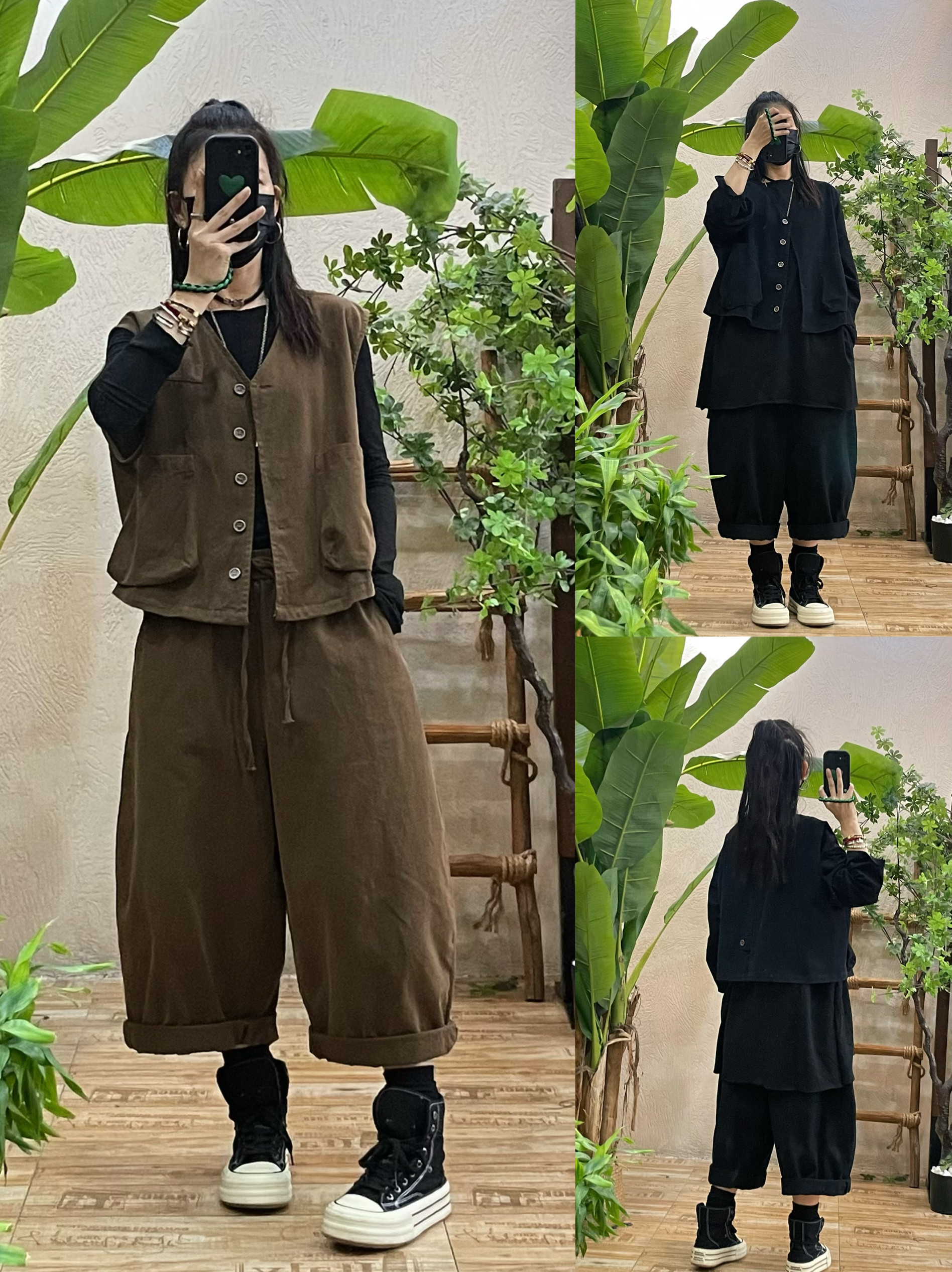 复古文艺休闲马甲阔腿裤套装女 2025秋季新款宽松显廋个性两件套