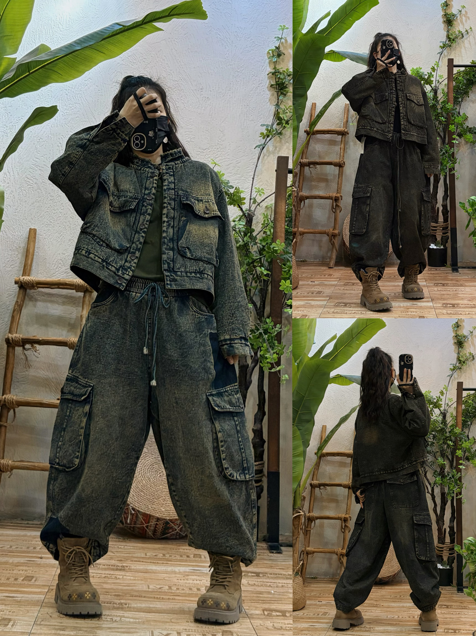 复古做旧加绒加棉牛仔外套+哈伦裤两件套女 冬季新款宽松个性套装,女装/女士精品,时尚套装,淘宝优惠券,粉丝福利购,淘宝优惠卷