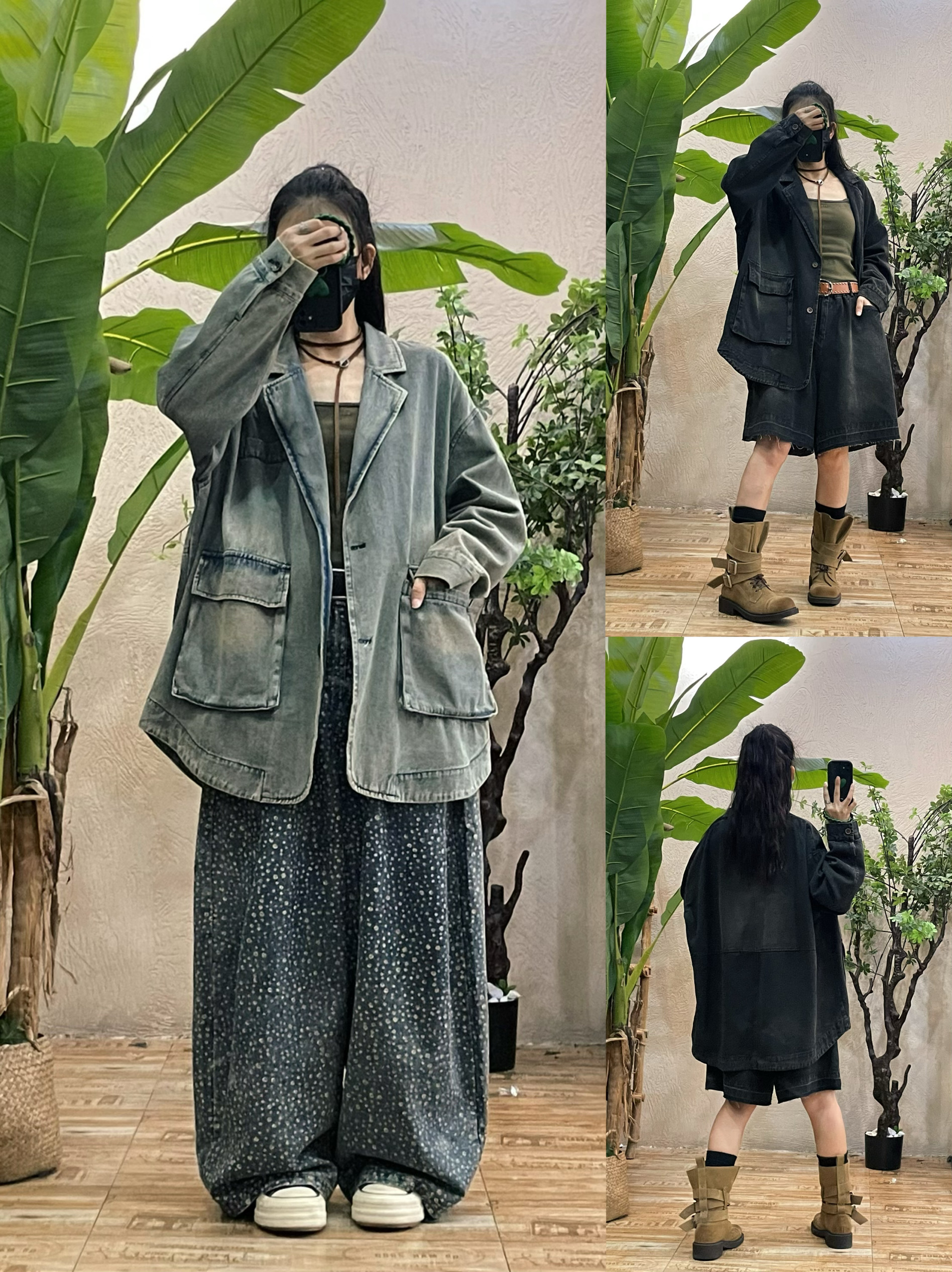 休闲西装外套女高级感中长款2025秋季新款软牛仔欧货做旧洋气气质