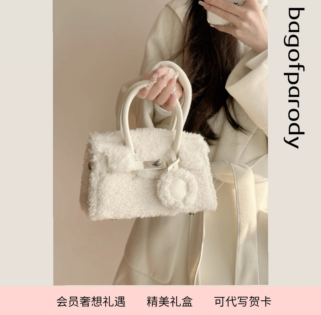 Bag of parody 羊羔毛高级感毛毛包包2023新款秋冬手提铂金斜挎包