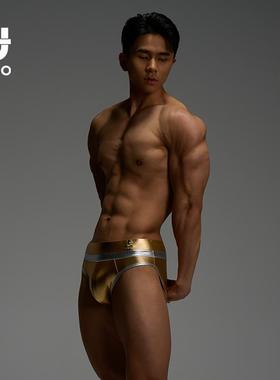 UPRO金银弹力PU皮革男士三角运动内裤奥赛健体赛裤同款