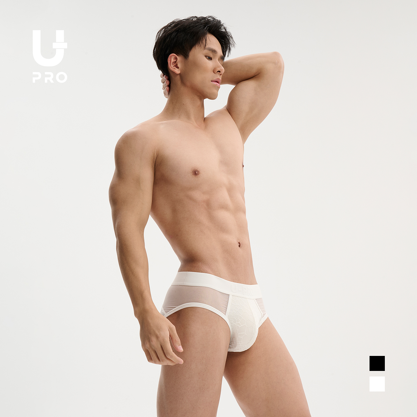 UPRO柚璞时尚蛇鳞网纱拼接性感时尚男士三角内裤半透简约男款