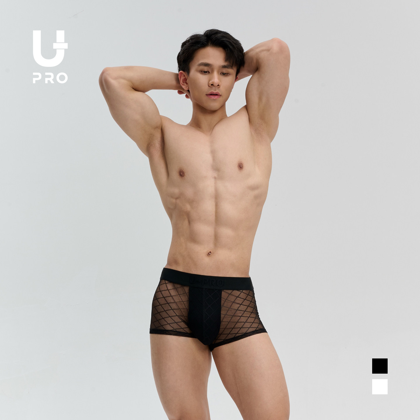 UPRO时尚网眼透气高弹平角内裤黑色白色网纱性感内衣