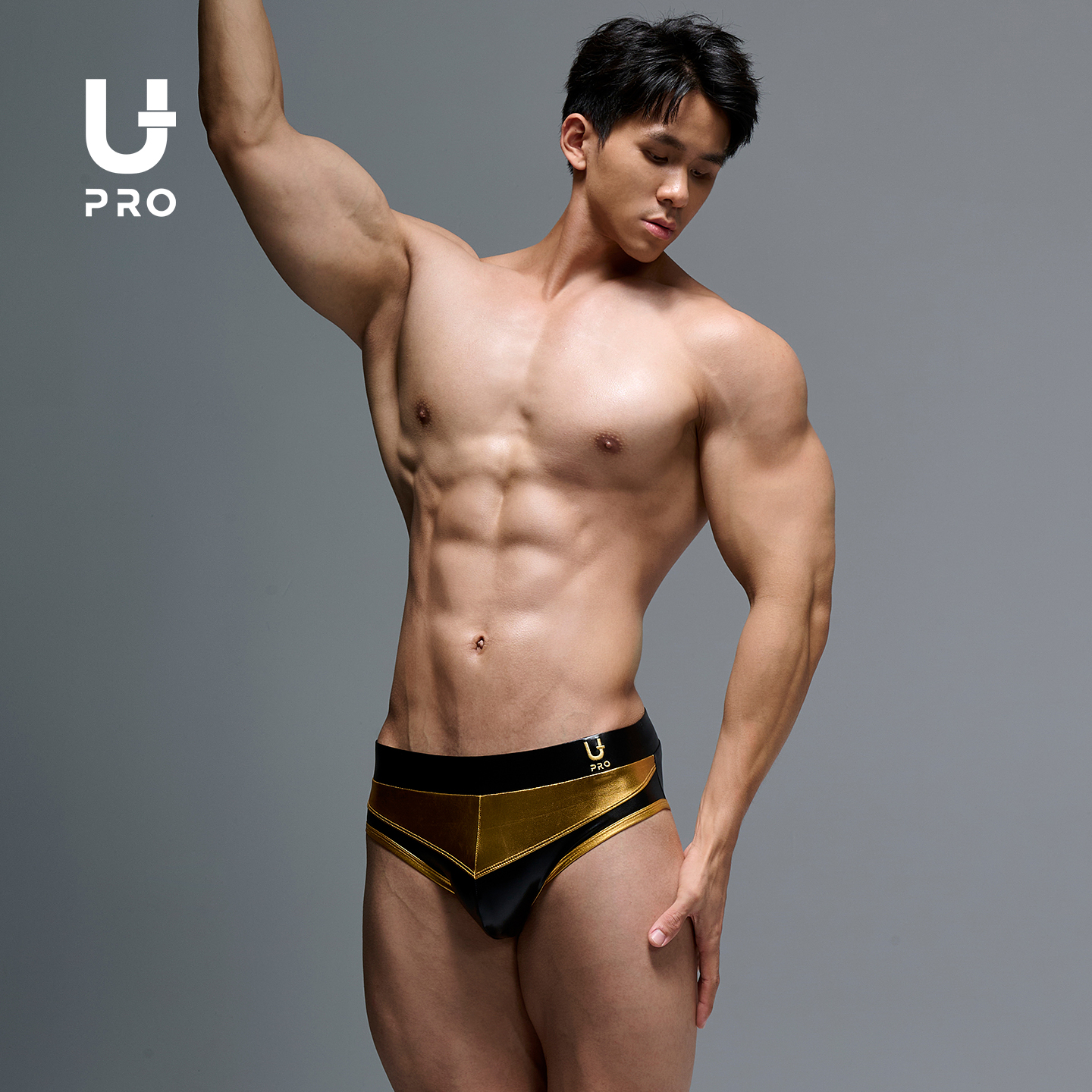 UPRO运动健身赛裤三角黑金拼色型格健体内裤