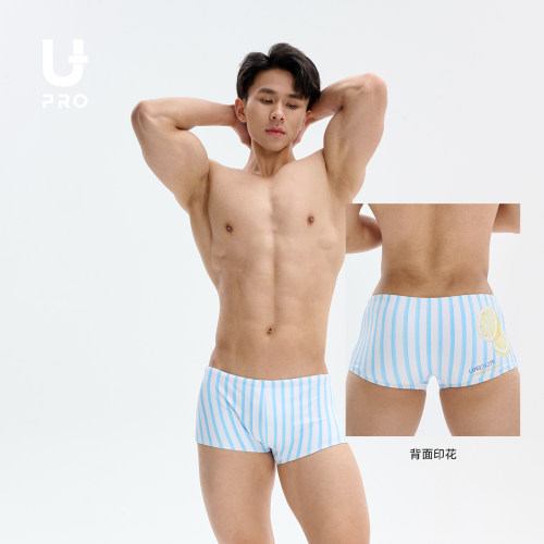 UPRO柚璞蓝条柠檬柚印花平角泳裤summer love爱在夏天男士泳衣