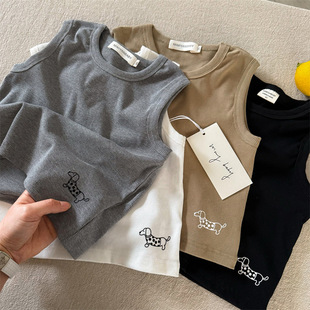 男女童背心坑条狗狗夏季宝宝无袖衫弹力背心2026新款幼儿内搭褂子