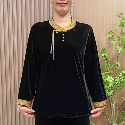 妈妈秋装国风丝绒打底衫