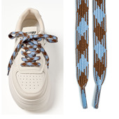 面包鞋 小白鞋 厚底板鞋 带扁平蓝咖色交织花纹配色学院风帆布鞋 带 鞋