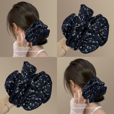 韩版藏青碎花气质布艺大肠发圈