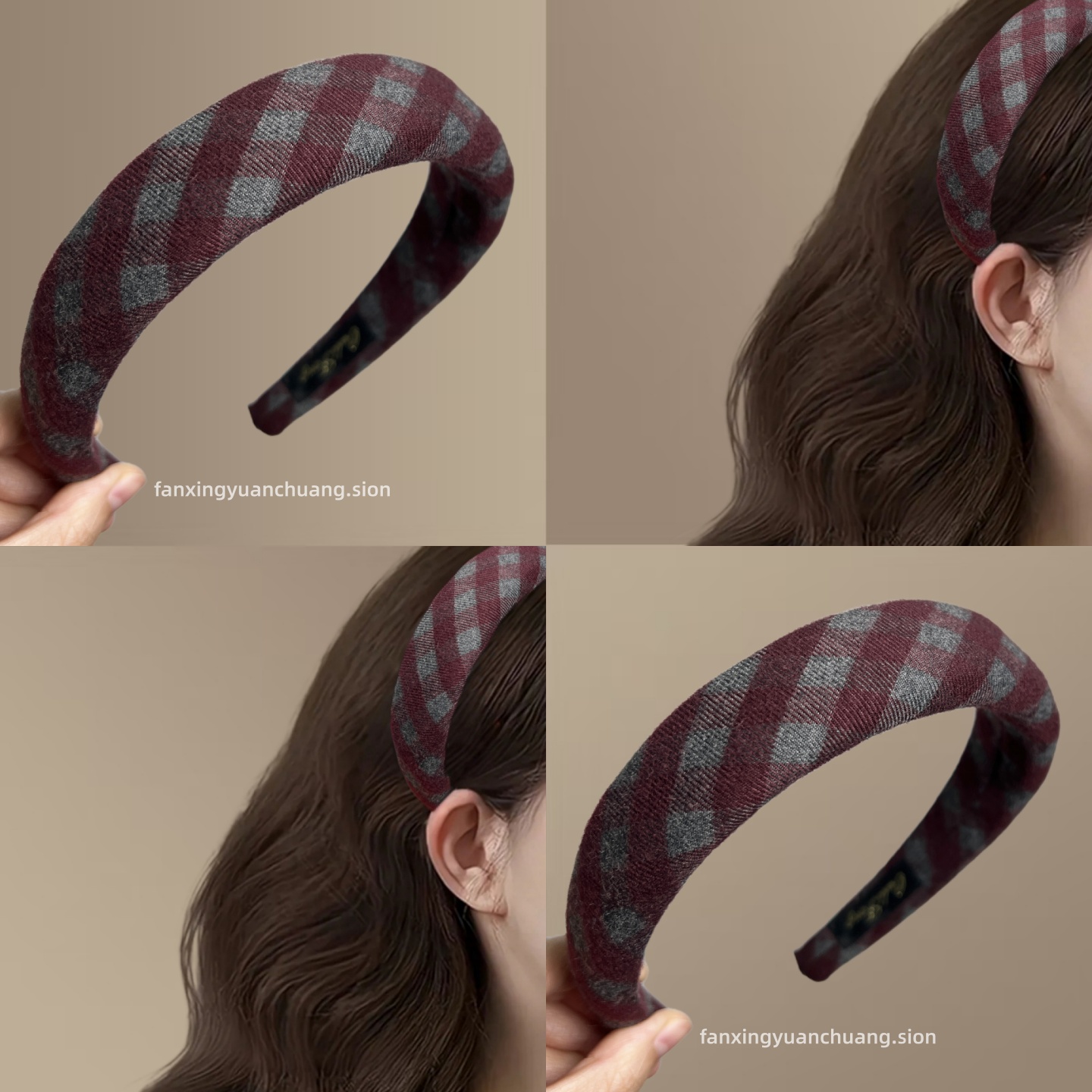 秋冬新款菱格纹高级感宽边发箍