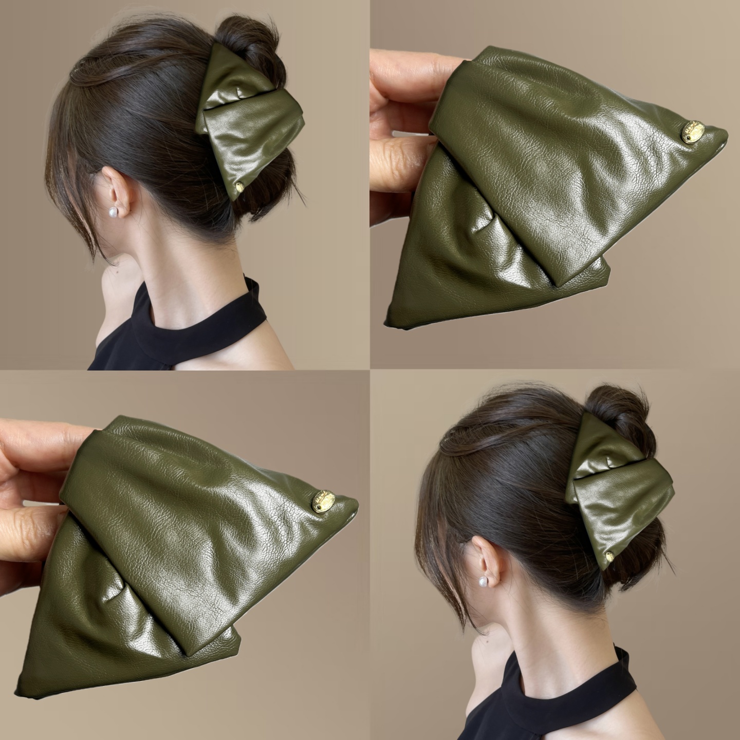 时尚金标皮质三角抓夹女高