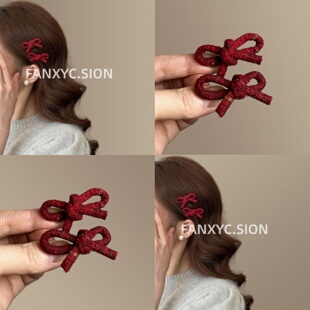 【凤蝶】新年红可爱蝴蝶结鸭嘴夹百搭刘海侧边夹甜美复古旅行发卡