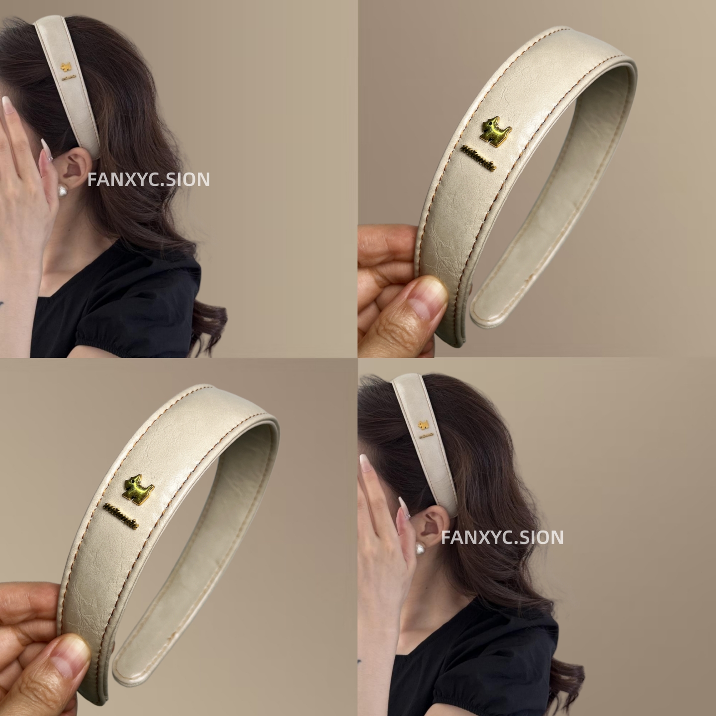 复古皮质小狗造型宽边发箍高颅顶