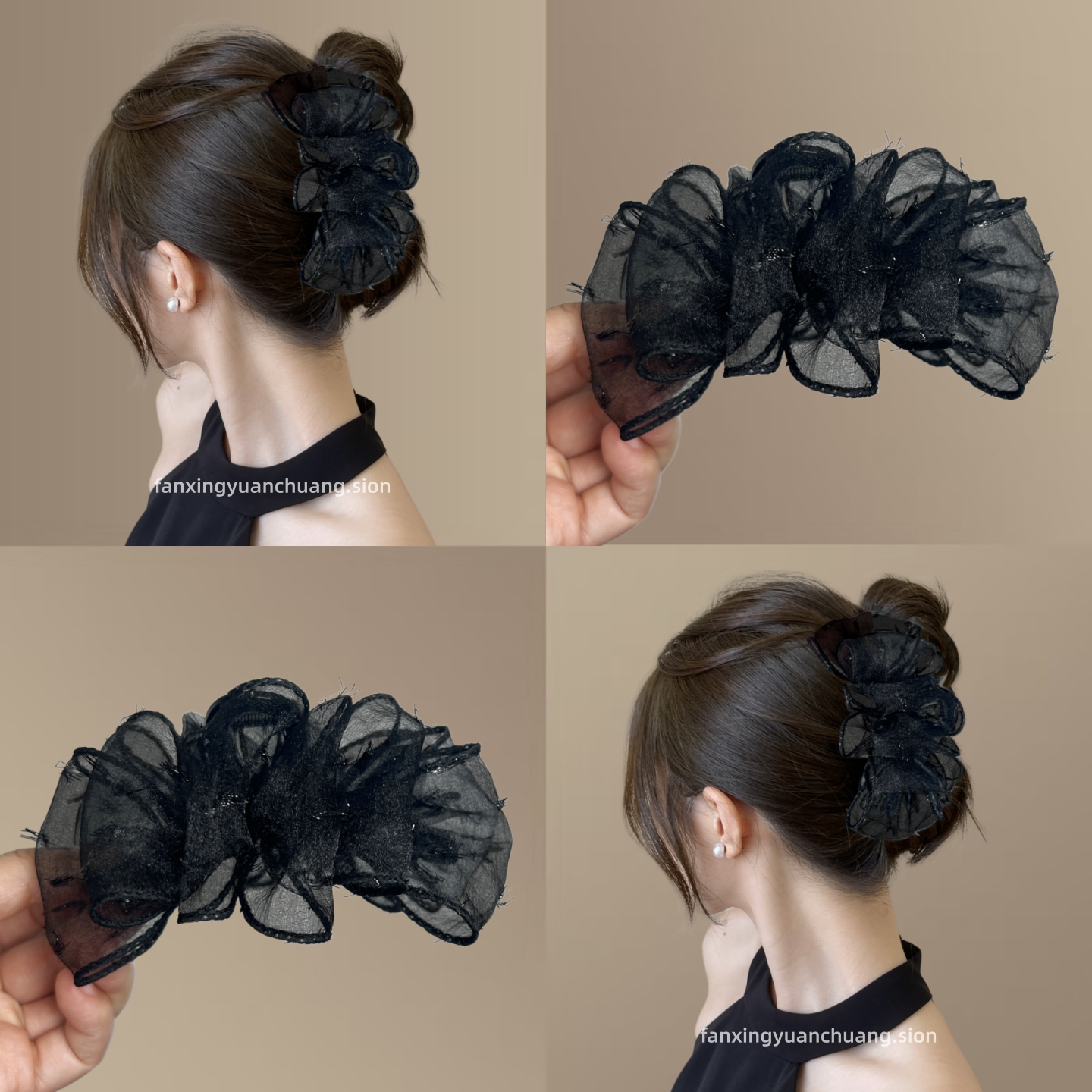 韩版蕾丝网纱泡抓夹高级云朵发夹