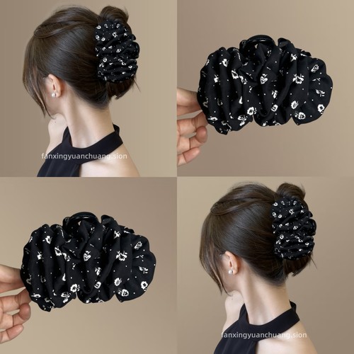 新中式国风发量多大号发夹泡泡袖抓夹女蝴蝶结后脑勺盘发鲨鱼夹