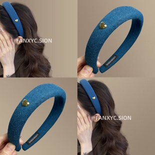 毛呢纯色金标宽边发箍高颅顶头箍高级感气质发饰韩系 冰雪奇缘