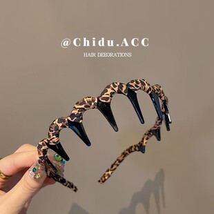 复古豹纹高颅顶波浪带齿发箍女发根蓬松神器洗脸压发防滑发饰发卡