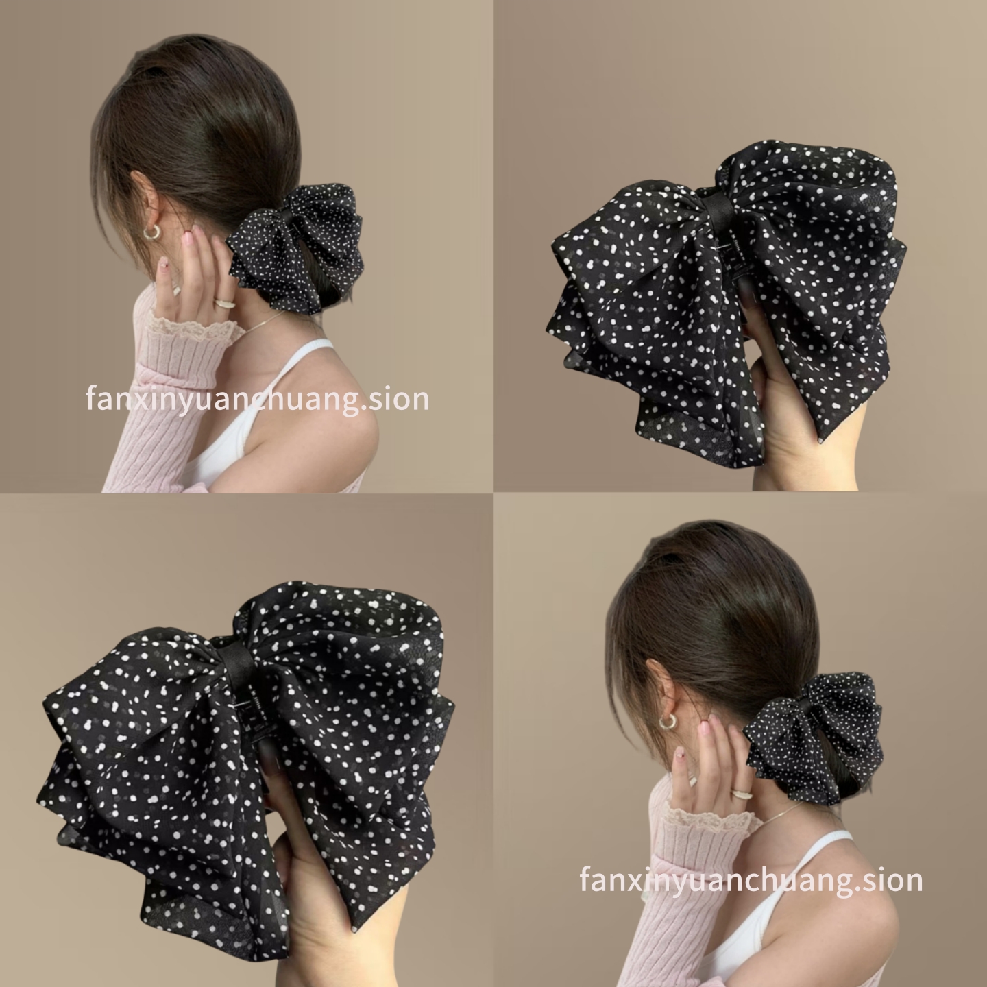 细雨仙女~法式复古波点黑色蝴蝶结抓夹女旅行发卡高级感扎马尾夹