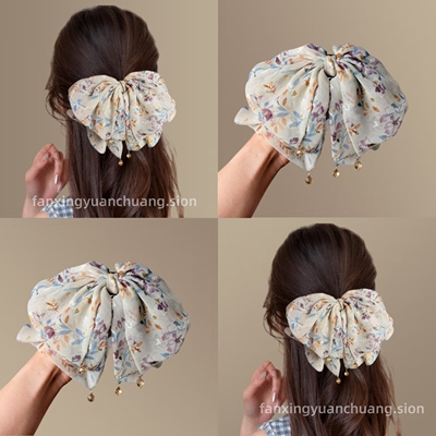 时尚碎花蝴蝶结抓夹发饰