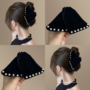 【冬日恋曲】法式丝绒钉珍珠三角抓夹气质鲨鱼夹秋冬发夹旅行发卡