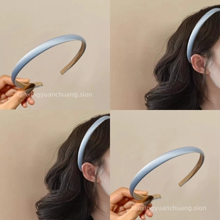 淡蓝色缎面细款高级感精致发箍复古法式仙气简约气质发卡头饰