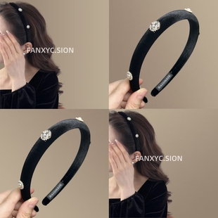 【古堡千金】法式复古丝绒发箍女高级感珍珠头箍高颅顶旅行发卡